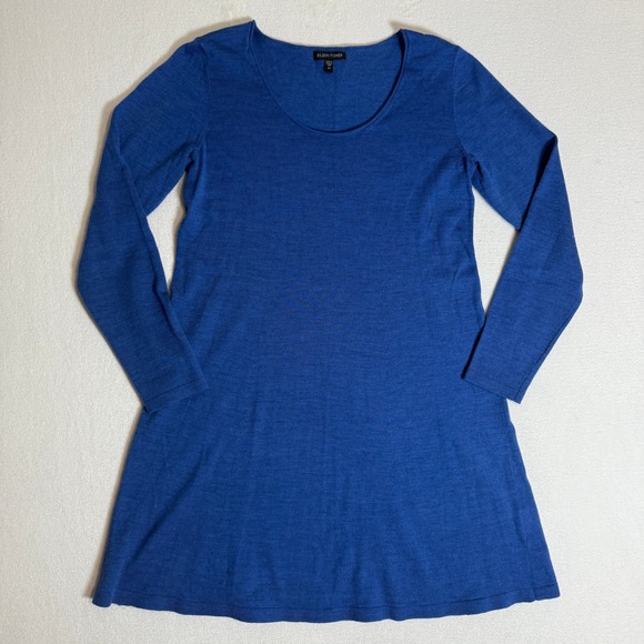 Eileen Fisher Tunic Blouse Top Womens XS Blue Long Sleeve Merino Wool Italian - Picture 1 of 7